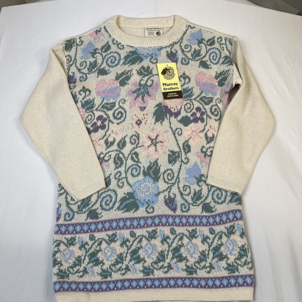 Murray Brothers Scottish Woollens Floral Knit Sweater Cream One Size NWT